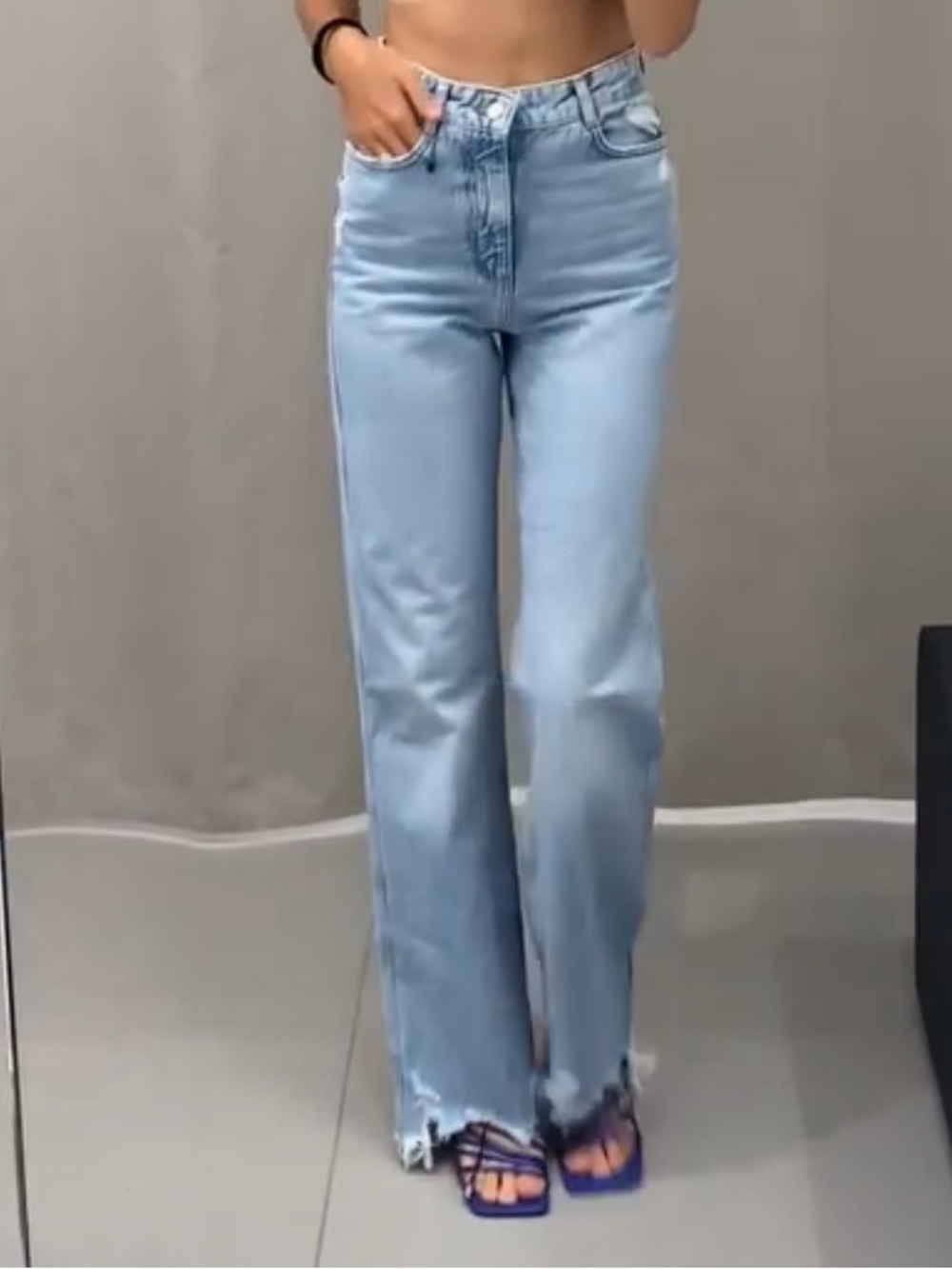 Zara Jeans Womens 4 High Rise Distressed Hem Straight